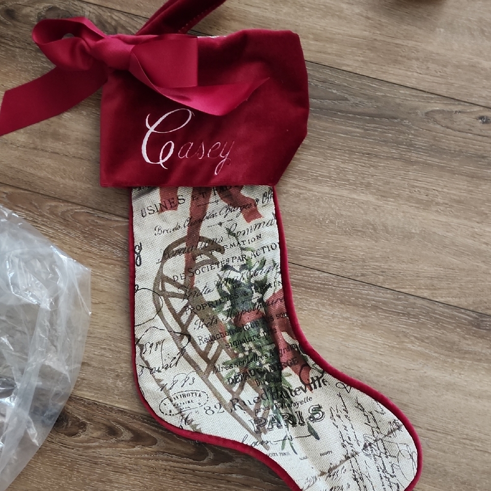 Elegant "Casey" Red and Cream Holiday Stocking